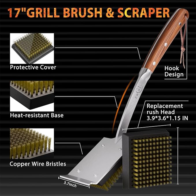 ENLOY Copper Wire Grill Brush Replacement Head, Grill Cleaning Bristle Brush with 4 Screws, BBQ Cleaning Replacement Brush Head for Gas, Porcelain, Ceramic, Cast Iron, Stainless Steel Grills and More