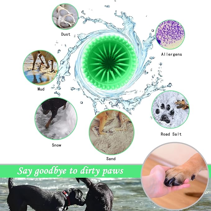 Dog Paw Cleaner & Washer for Large/Extra Large Breeds - Muddy Paws Easy Cleaning Cup for Big Dogs - Includes 3 Absorbent Towels(Green)