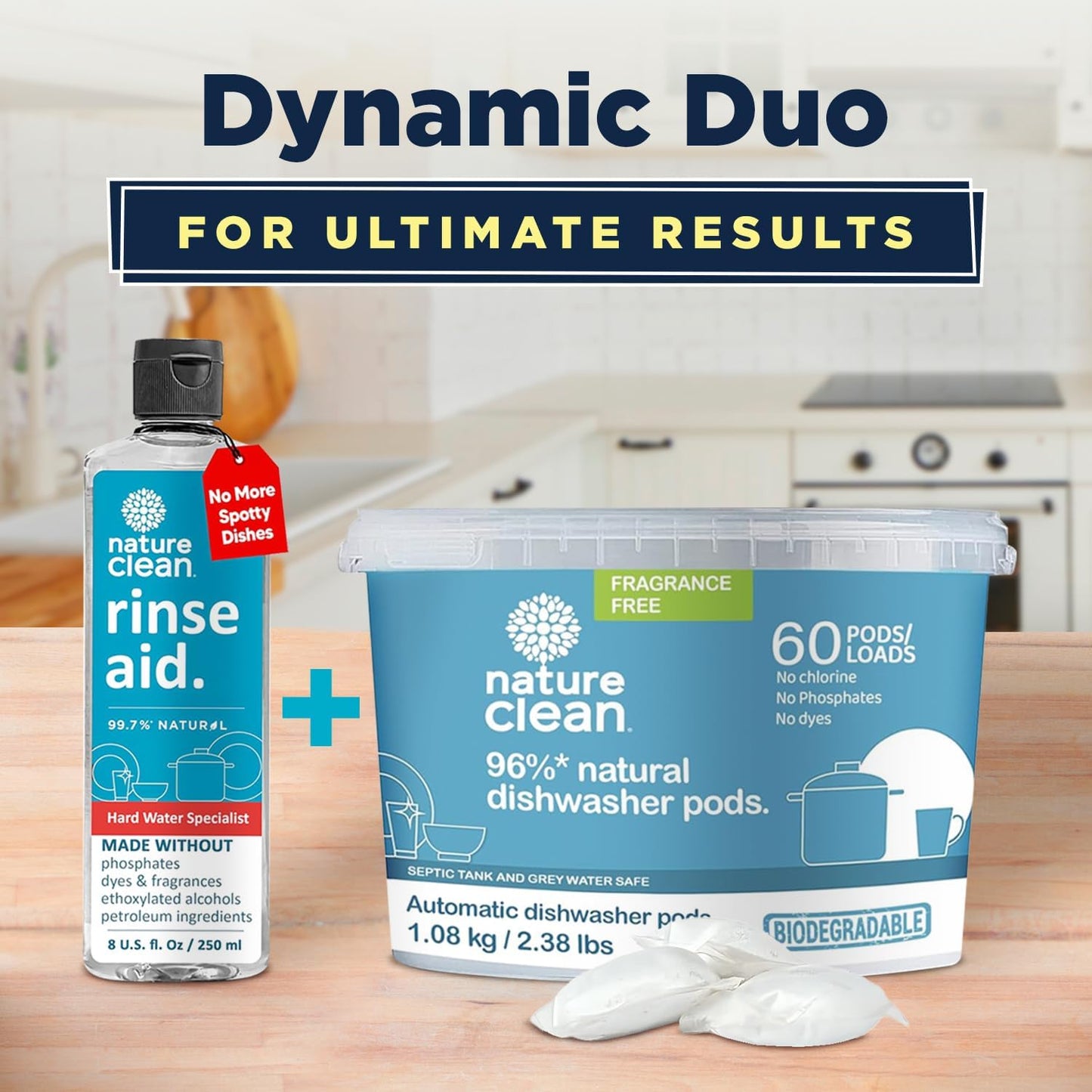 Nature Clean All Natural Dishwasher Pods, Plant-Based Non Toxic Dishwasher Detergent Pods, Dishwashing Pods Tough on Grease, Dish Pods for Dishwasher, Unscented Dishwasher Pods, 60 Count, Pack of 2