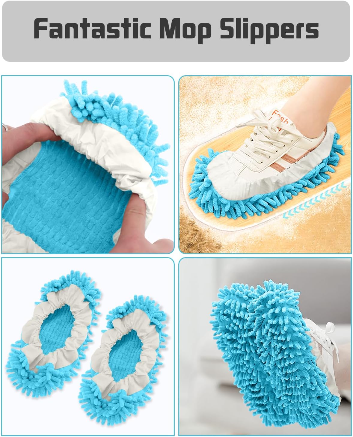 8 Pcs Mop Slippers Socks Floor Cleaning,Microfiber Shoe Covers dust Washable Reusable for Woman Man House Kitchen (Blue)