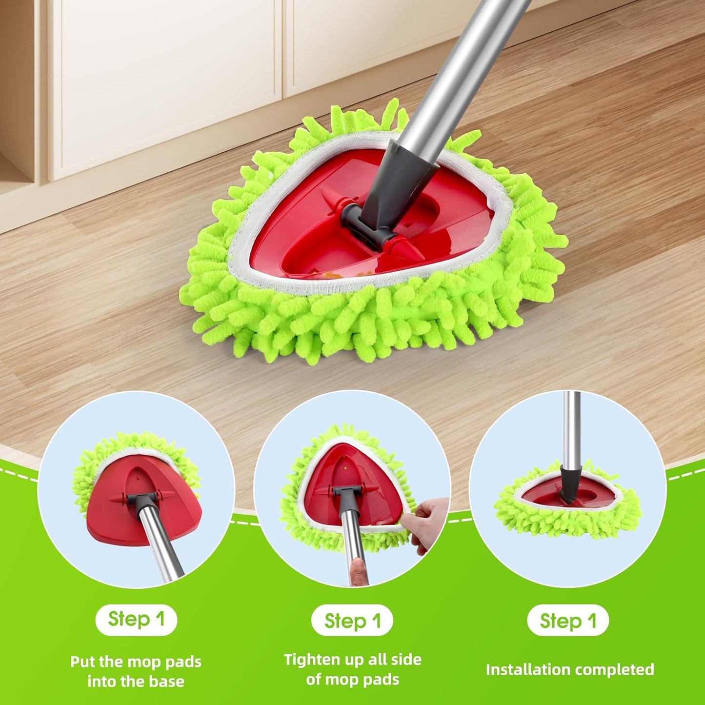 4 Pcs Spin Mop Heads Replacements & 1 Base Set for Ocedar Rinseclean 2-Tank System,Machine Washable Chenille Mop Replacement,Easy Cleaning for Bathroom,Kitchen,Tub