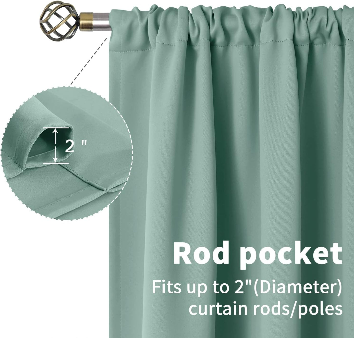 BGment Sage Green Blackout Curtains 40 Inches Long for Kitchen Cafe Window - Short Thermal Insulated Drapes with Rod Pocket Room Darkening for Bathroom, 34 x 40 Inch, 2 Panels