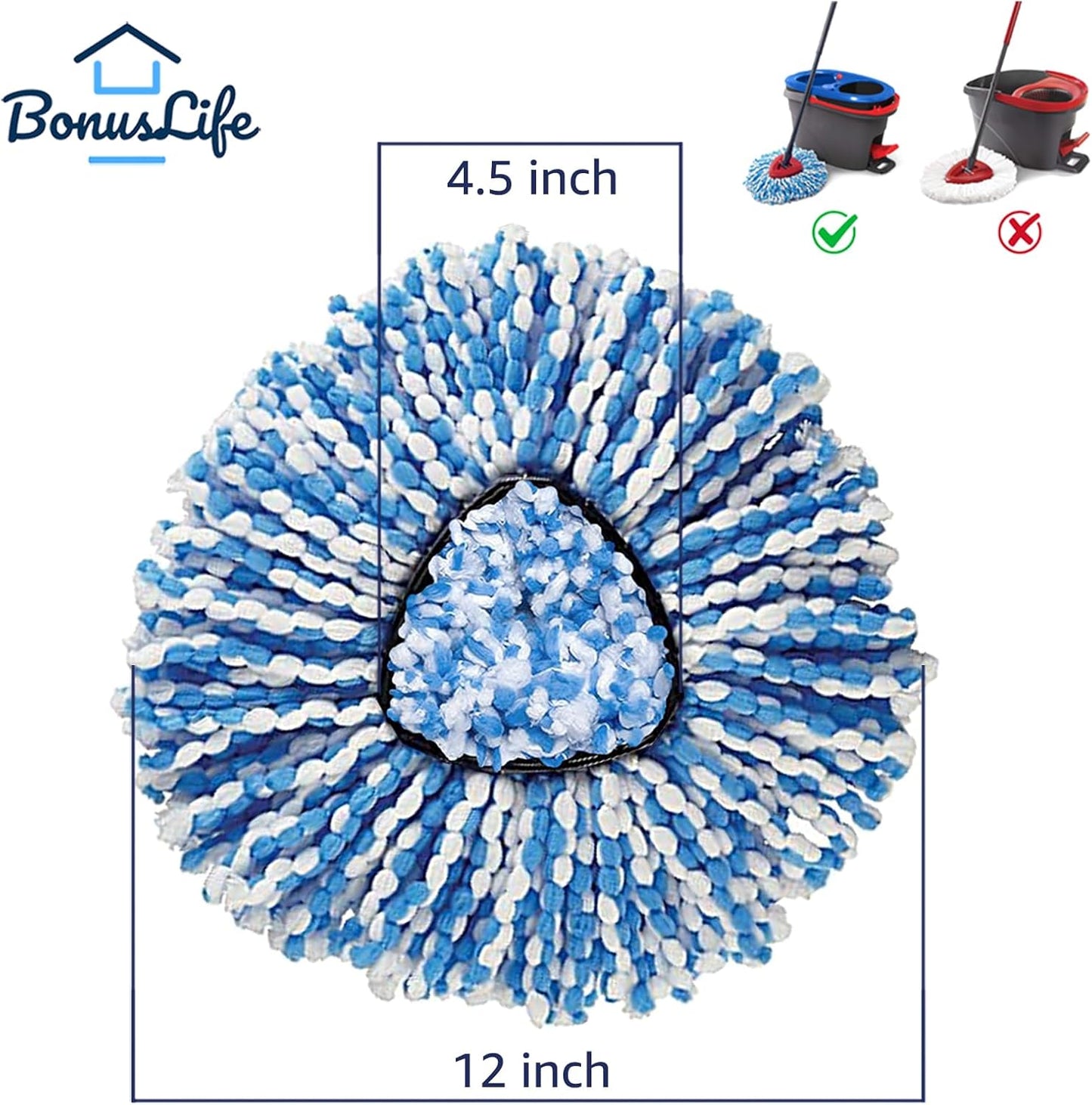 BonusLife 2-Pack Mop Head for O-Ceda RinseClean Spin Mop Refill 2-Tank System Only Easy Cleaning Microfiber Replacement