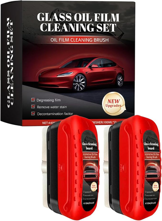 Automotive Oil Film Cleaning Brush for Auto Windows,Upgraded Clear Vision Glass Cleaner,Reusable Anti-Rain Fog Windshield Glass Oil Film Remover,Glass Cleaning Board Improves Visibility,2PCS