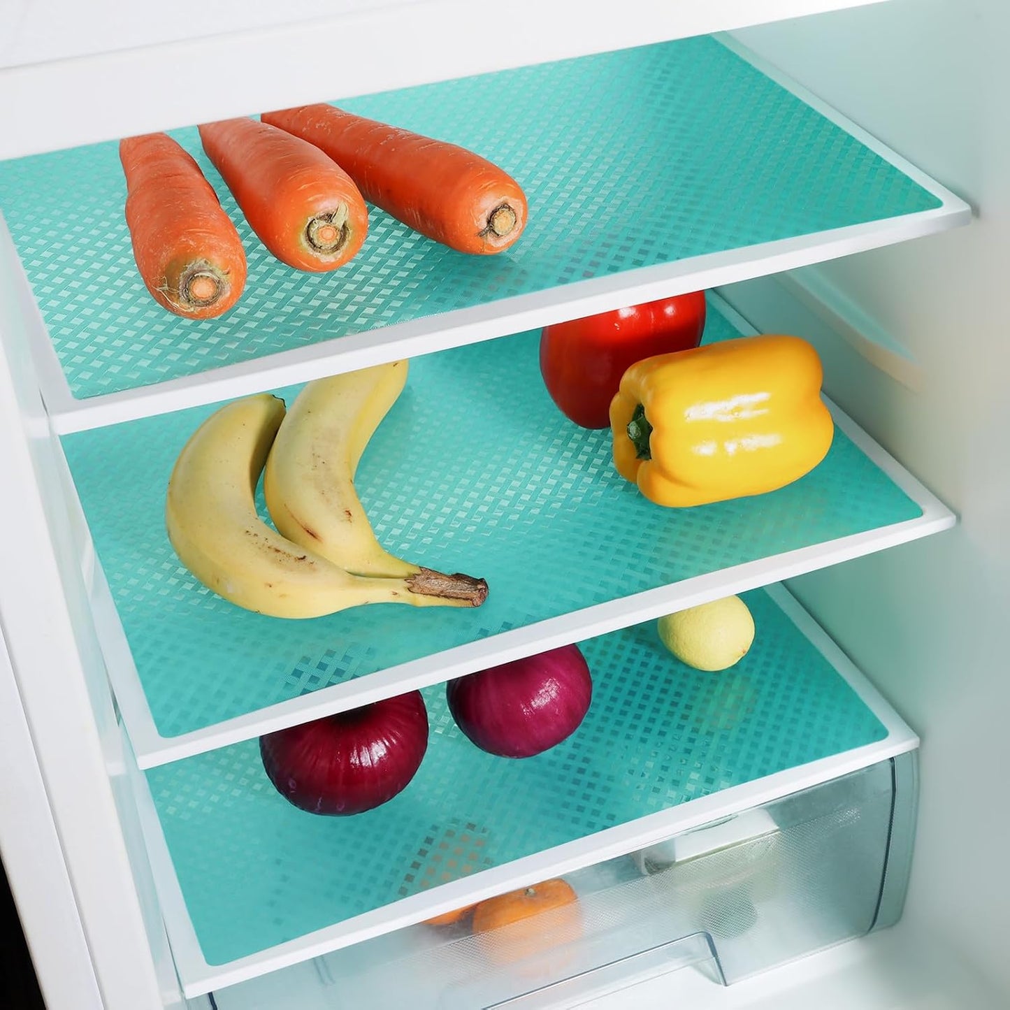Blue Shelf Liners for Kitchen Cabinets Refrigerator Liners Waterproof & Oil-Proof Kitchen Cupboard Liner Drawer Mats EVA Material Non Adhesive Fridge Liner for Shelves 17.5 x 157.4 Inches