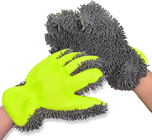 2-Pack Car Wash Mitt,Microfiber Scratch Free Auto Detailing Supplies for Cleaning, Washing Dusting,Thickened 5-Finger Design for Tight Spaces,Breathable Quick-Dry Green