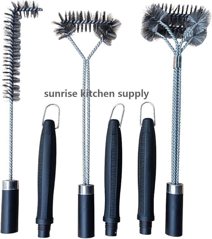 SUNRISE Fryer Brush with Long Handle (Stainless Steel with Plastic Handle, L, Single, and Double Brush)