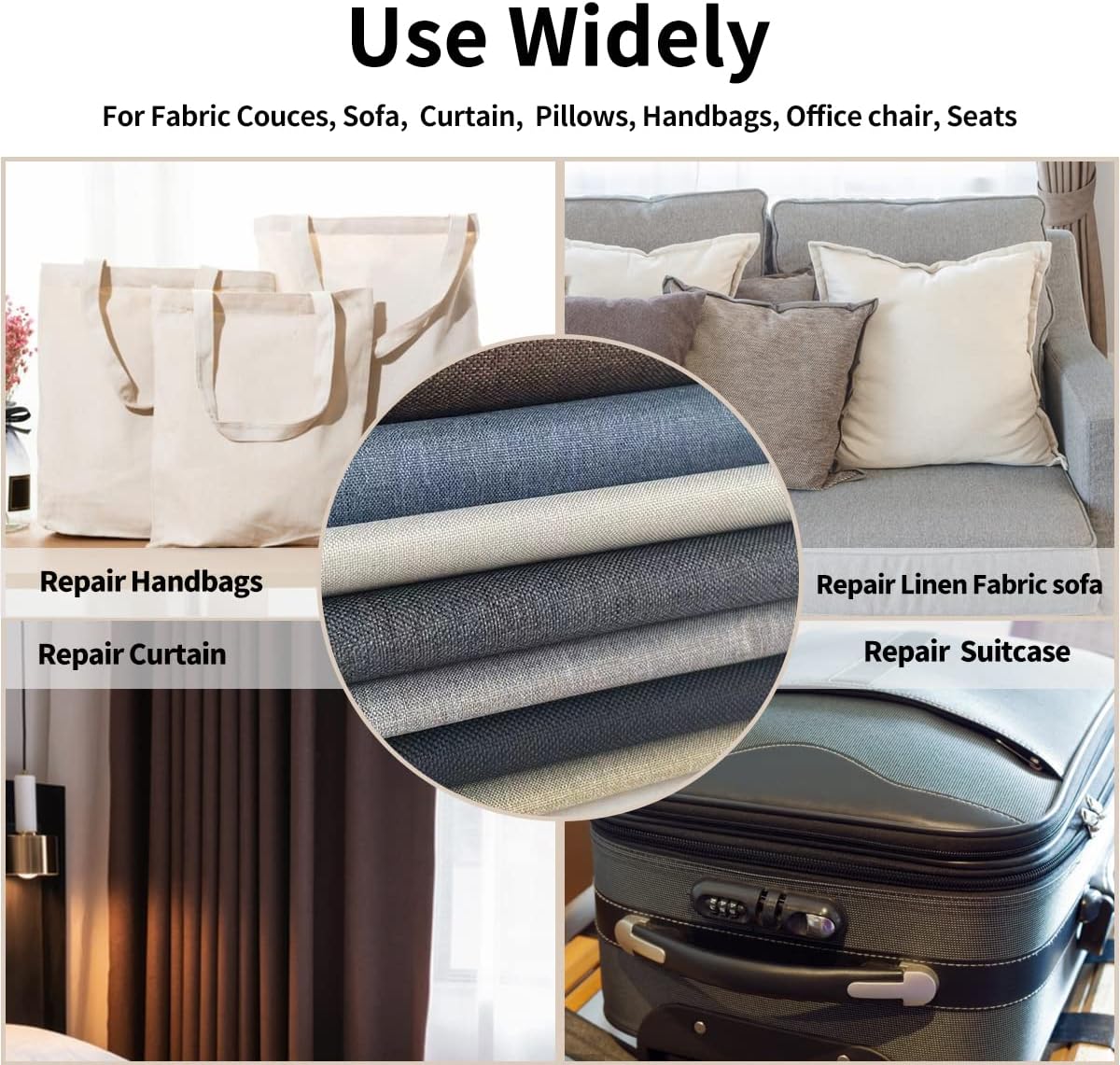 Fabric Repair Patches, 17X79 Inch Linen Repair Tape Self-Adhesive Fabric Patches Durable, DIY Large Linen Tape for Sofa, Couches, Furniture, Chair, Clothing （17X79 Inch, White）