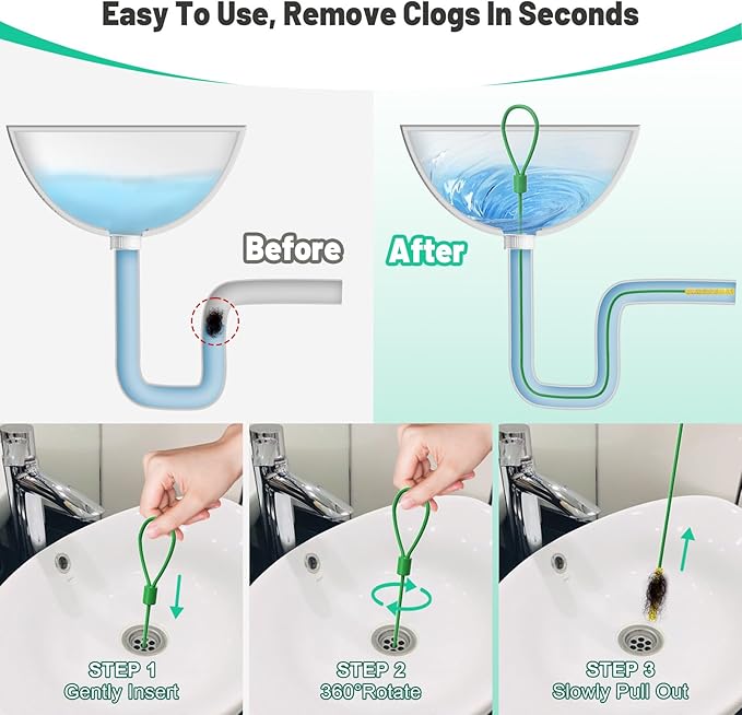 Kelly's Collection 30 Inch Drain Snake Hair Drain Clog Remover, Unbreakable Metal Sink Snake Drain Hair Removal Tool, Long/Flexible/Thin Drain Cleaner Tool to Unclog Bathroom Sink, Tub, Shower(5 Pack)
