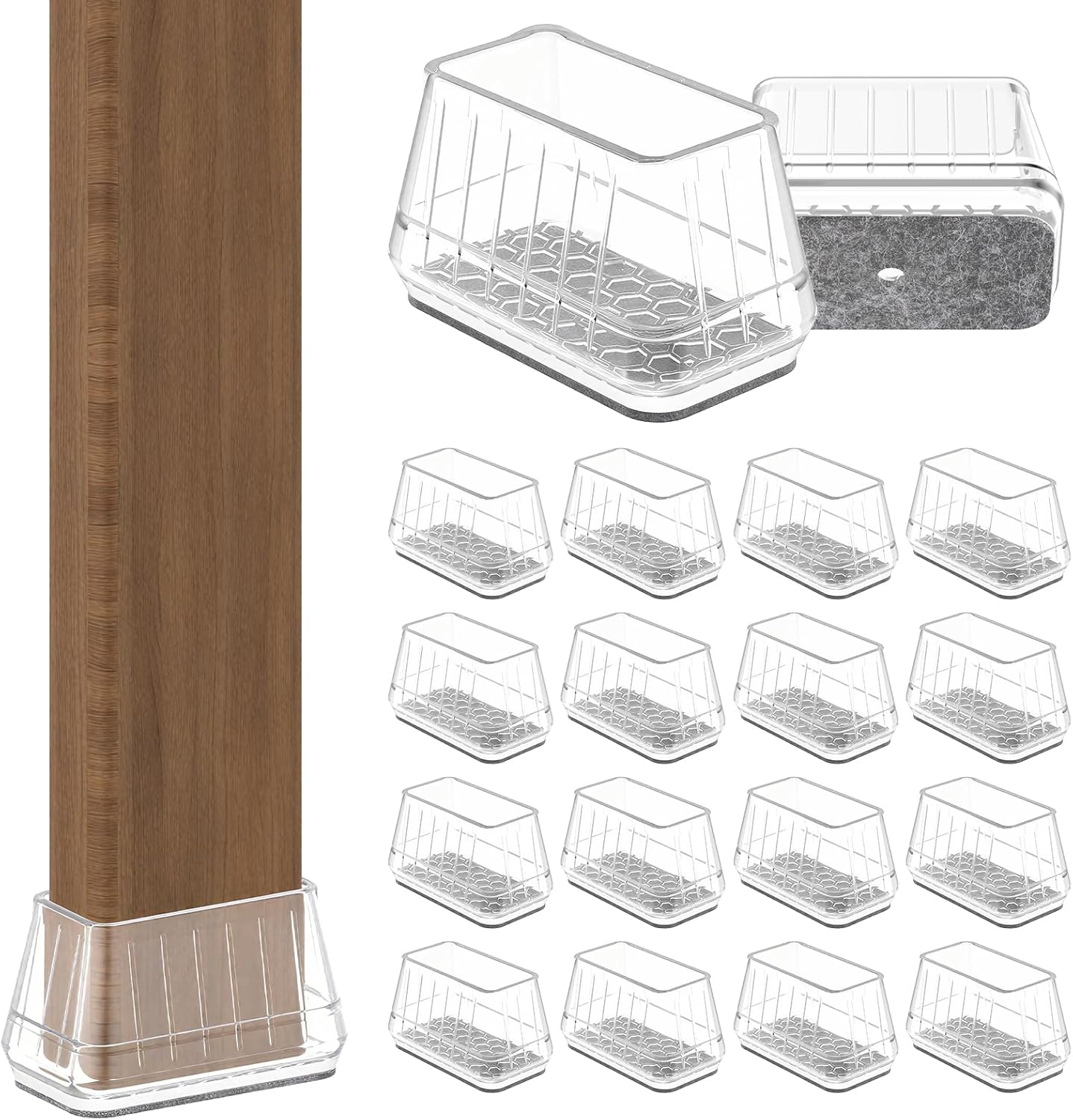 24PCS Rectangular Chair Leg Floor Protectors for Hardwood Floors, Thicken Rubber Chair Leg Cap Covers, Non Slip Furniture Leg Pads to Protect Wood Tile Floors from Scratches and Reduce Noise