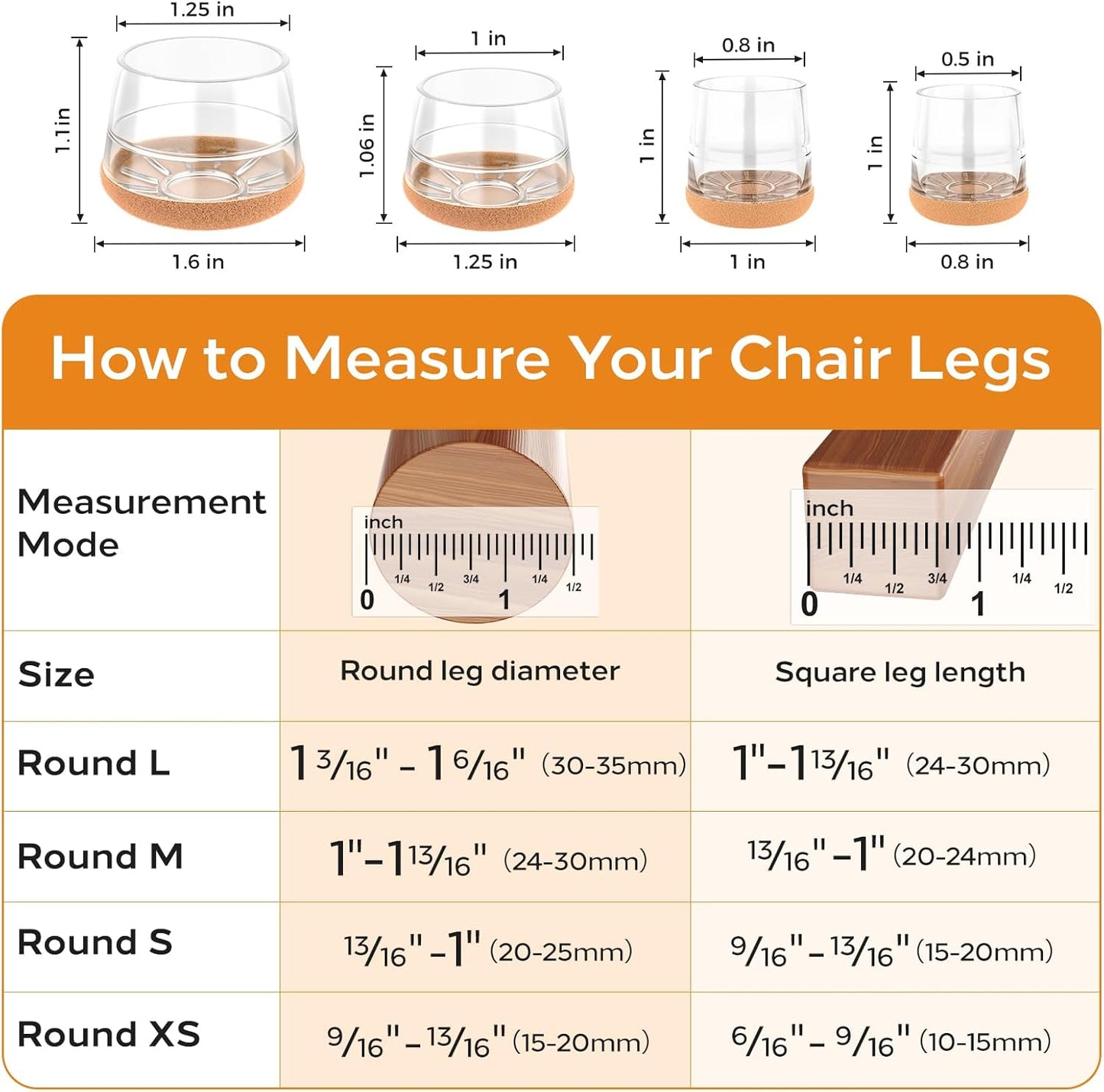 24 PCS Silicone & Felt Chair Leg Floor Protectors for Hardwood Floors - Furniture Pads, Chair Leg Covers/Cups - No Noise & Scratch-Proof - Round XS (Fits 9/16" - 13/16" / 15-20mm), Clear
