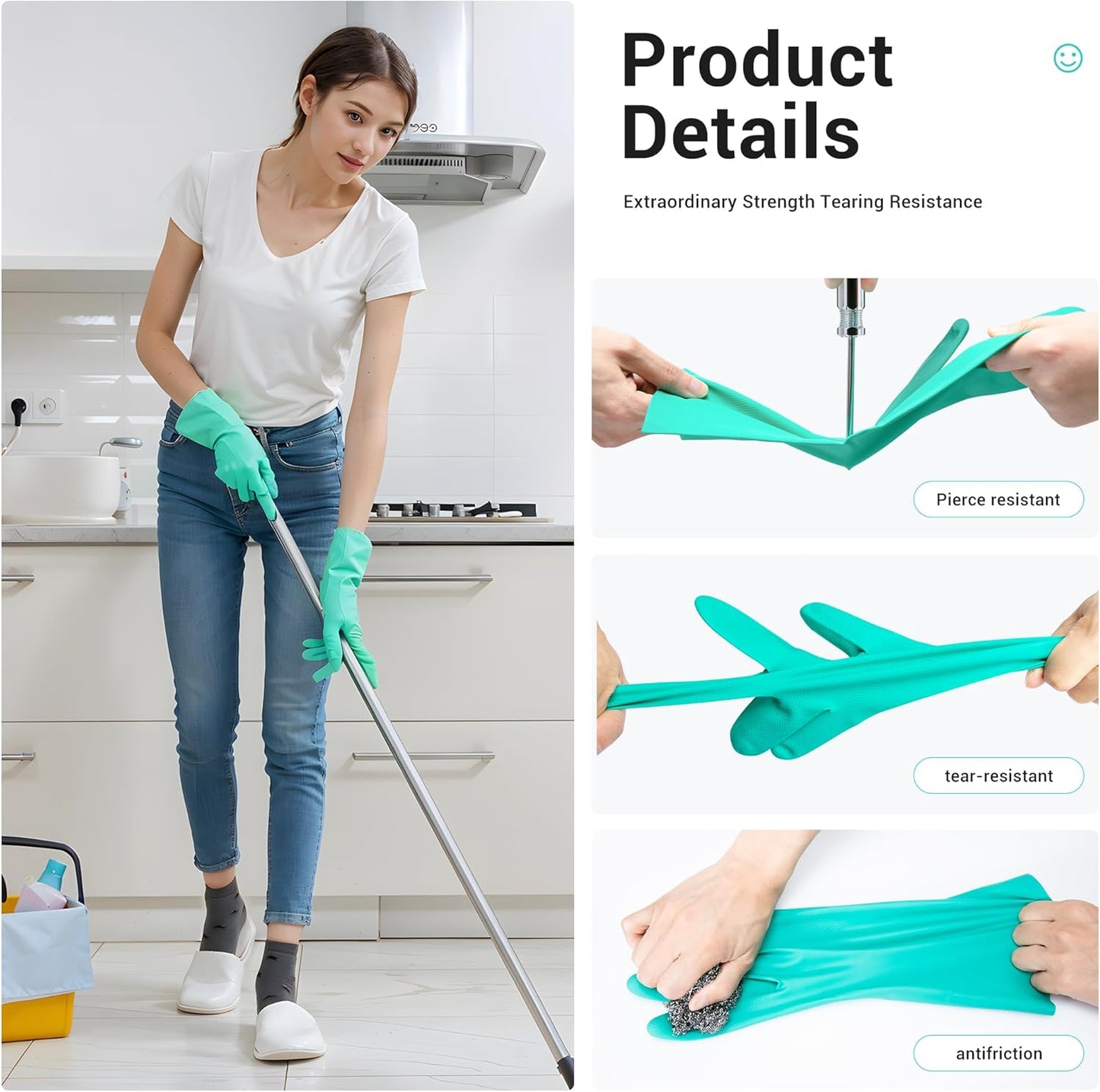 ThxToms Chemical Resistant Nitrile Gloves, Resist Household Acid, Alkali, Solvent and Oil, Latex Rubber Free, 1 Pair Small