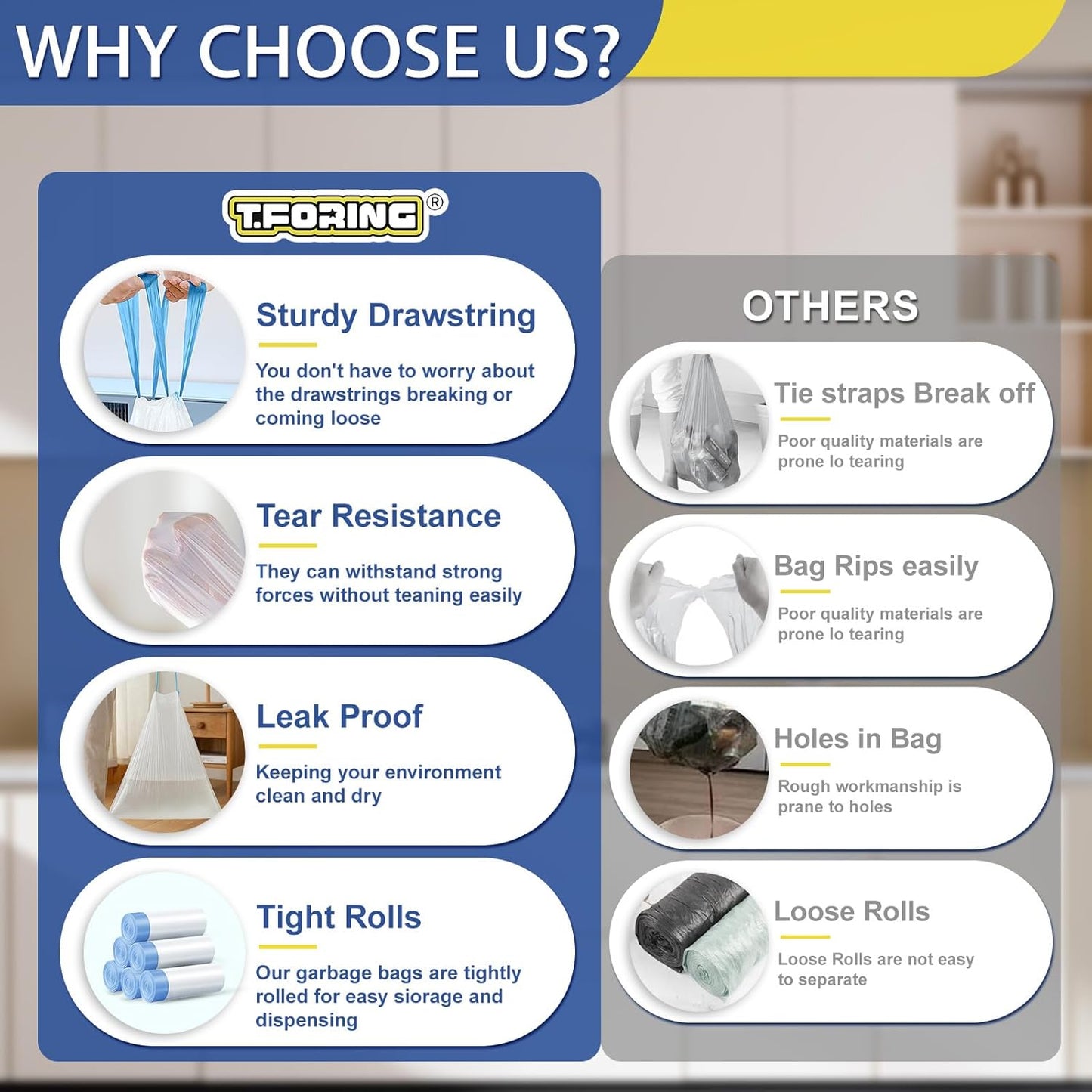 240 Count 6 Gallon Trash Bags Drawstring - Medium Garbage Bags 1.1 Mil,22.5 Liter Strong Plastic Trash Can Liners Unscented,Thick Waste Basket Bags for Home Bathroom Office Kitchen