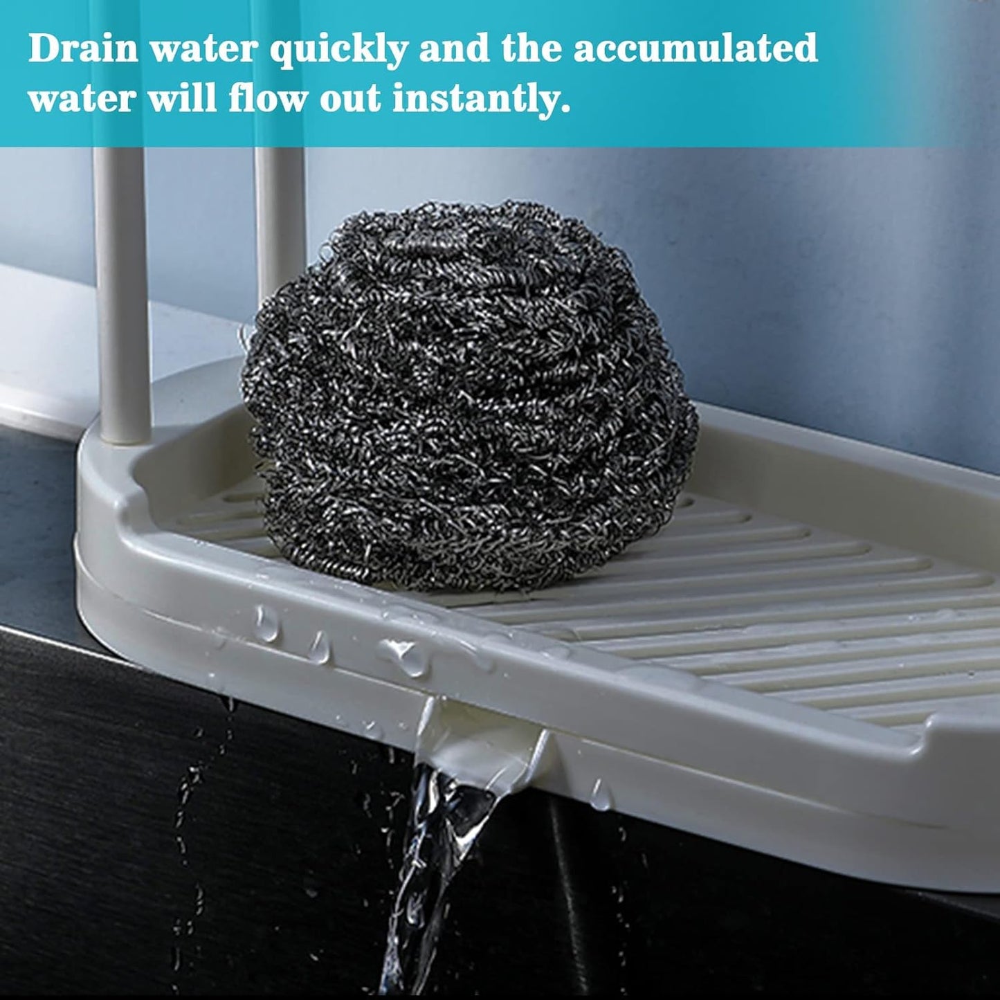 Kitchen Sponge Holder Dishcloth Hanger, Kitchen Sink Rack Tray Organizer Stand for Sponge, Dish Cloth, Rag, Brush, Scrubber Storage and Organization (Grey)