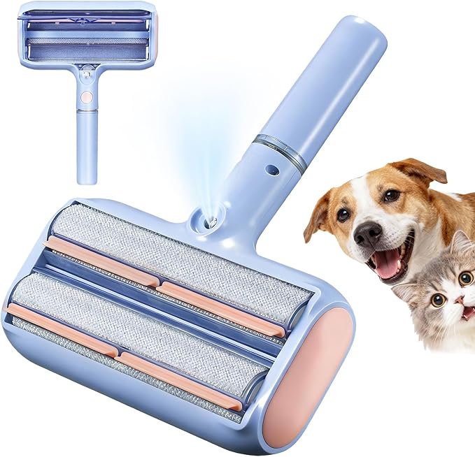 Upgraded Pet Hair Remover with Double Roller, Dual Trapping compartments with Spray Function, Reusable Lint Roller, Pet Hair Removal Tool, Cat and Dog Hair Remover for Furniture, Couch, Carpet, Car