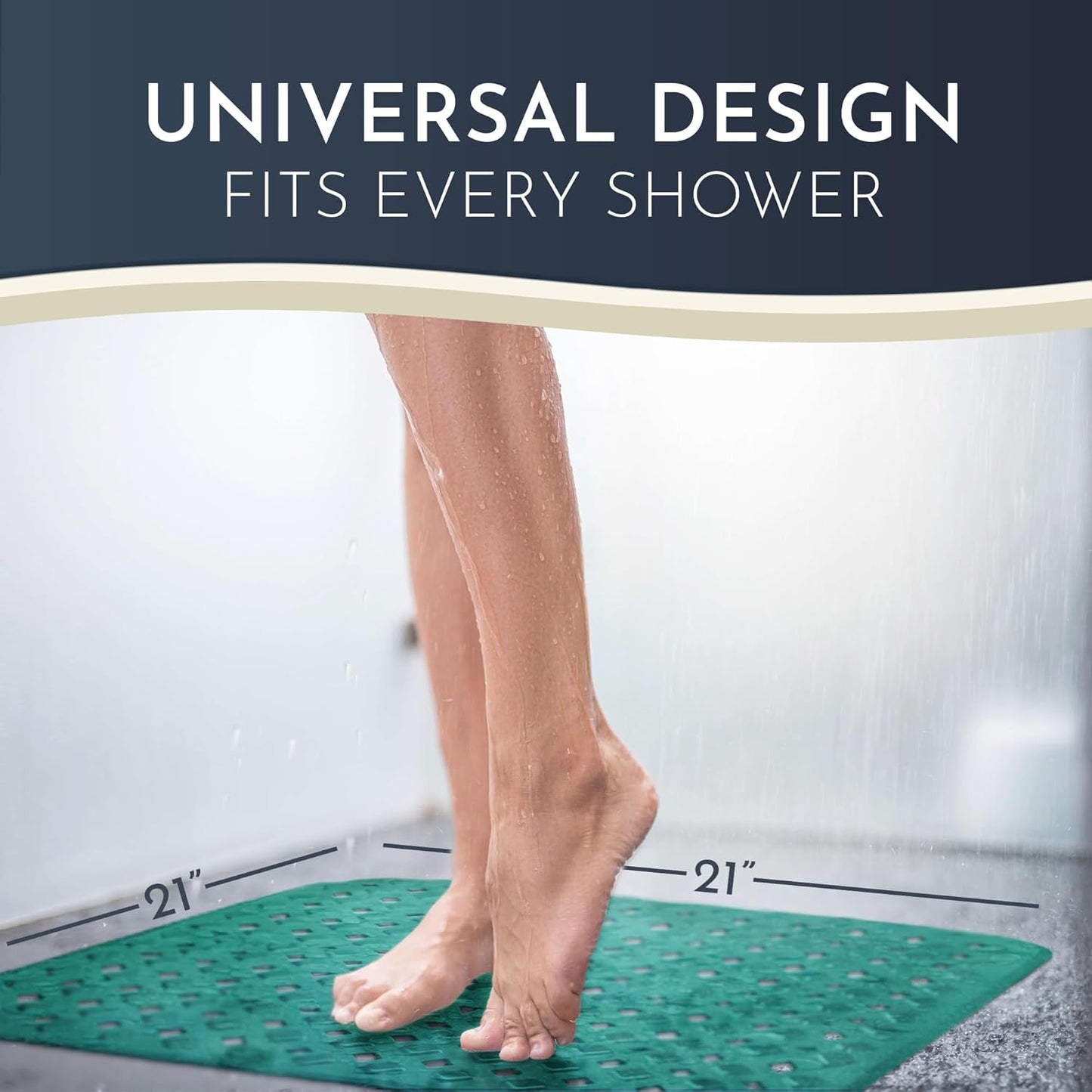 Homerella Anti Slip Shower Mat | Anti Mold Non Slip Bathtub Mat for Inside Shower | Square Floor Shower Mat 21 x 21 inch with Suction Cups for Grip & Hooks Hanging and Quick Drying | Machine Washable