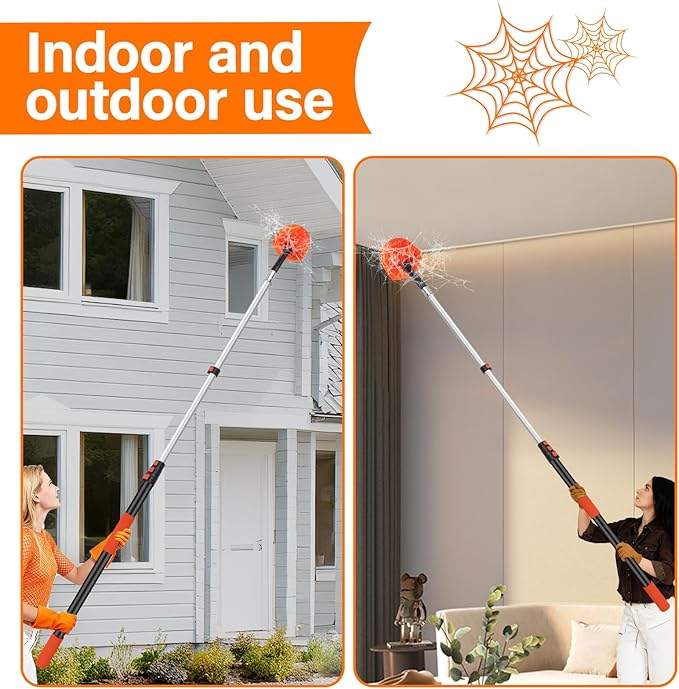20FT Cobweb Duster with Extension Pole - High Reach Duster for High Ceilings & Outdoor Use - Telescoping Pole 3-12 Ft, Soft Bristles Cobweb Cleaner - 3/4" Acme Universal Thread