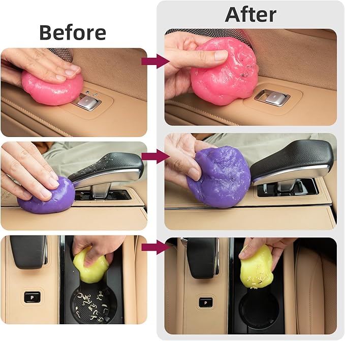 COLORCORAL 4 Pack Car Cleaning Gel Reusable Auto Slime Cars Cleaner Dust Cleansing Gels,Vehicle Interior Cleaning Care Putty,Keyboard Cleaner Goop for Car Vent, Corners, Crevice,Office Desktops Debris