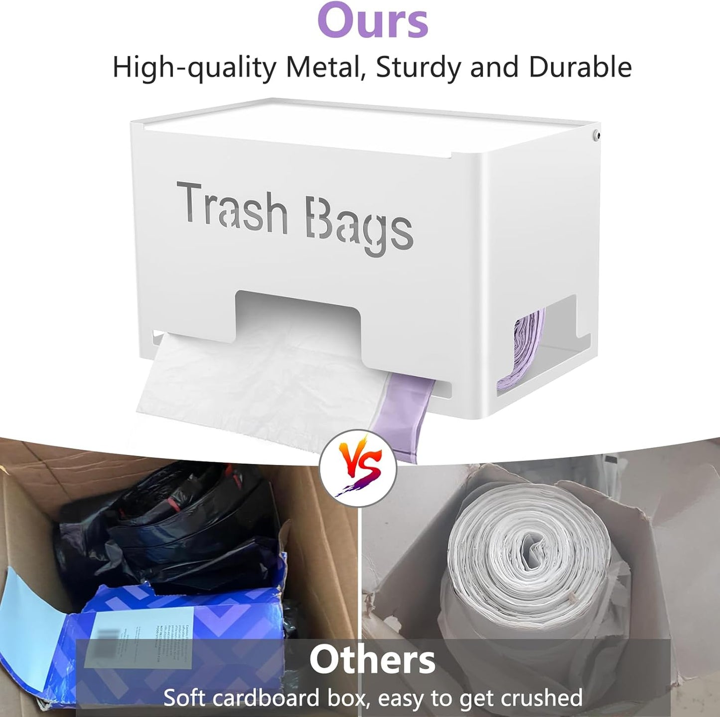 2-Pack Trash Bag Holder Dispenser, Stackable Garbage Bag Dispenser, Extra Large Trash Organizer for Kitchen Laundry Under Sink, Wall Mounted or Freestanding, Metal White