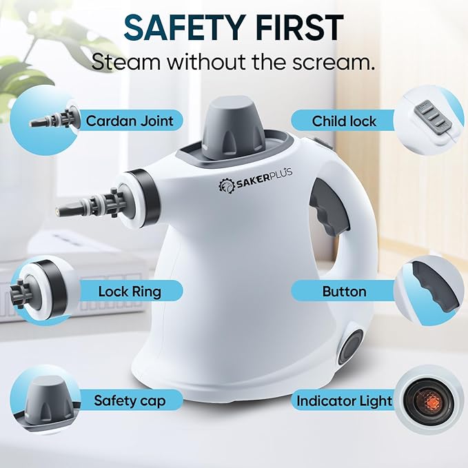 Handheld Steam Cleaner Pressurized Portable Steamer for Home Office Car With 9 Accessories &Safety Lock For Multi-Surface (5 Towel Sleeve)