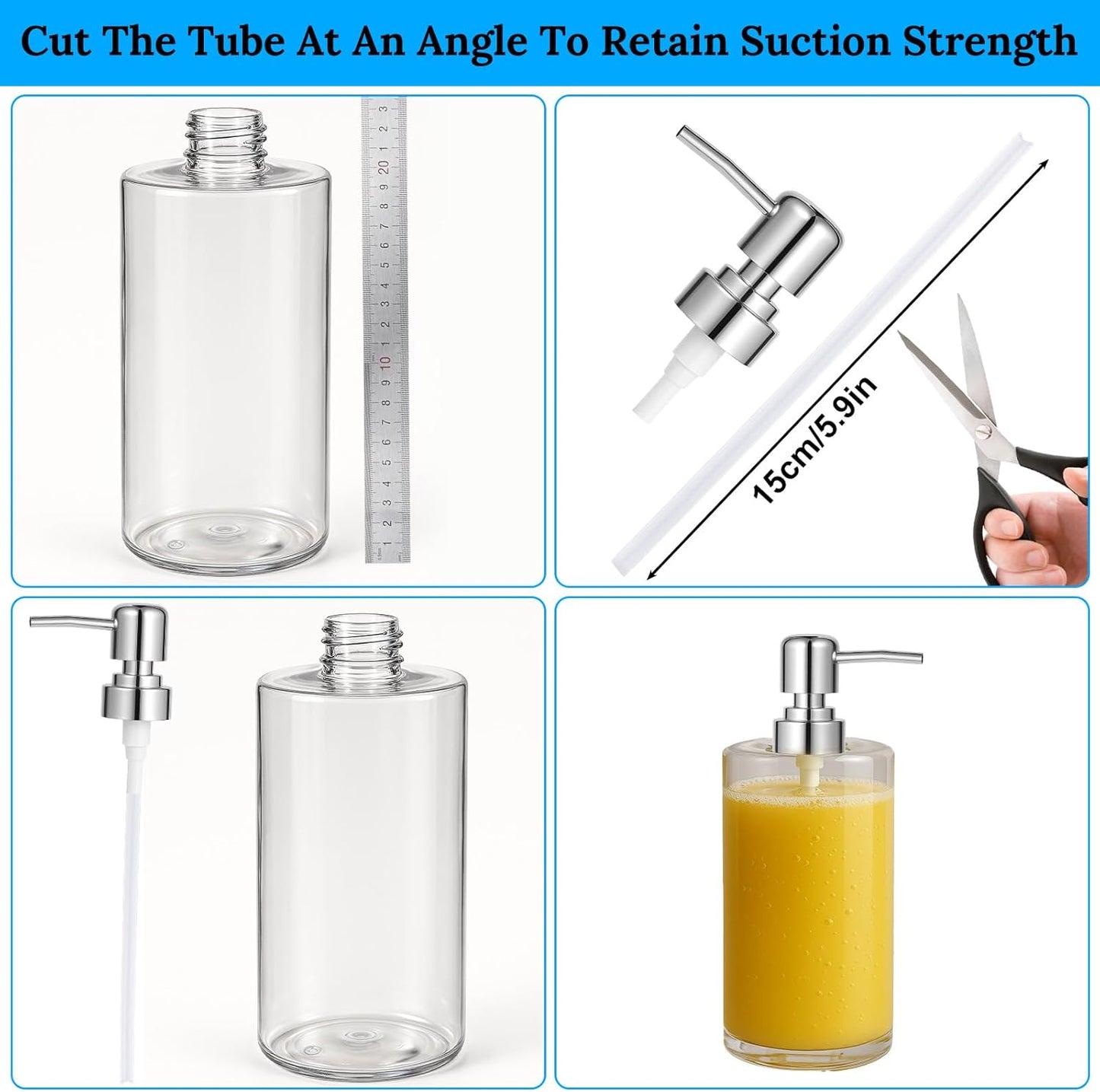 2 Pack Soap Dispenser Pump Replacement Top Dispenser Pumps Refill Dispensers Liquid Hand Soap Dispensers Soaps Pumps Replacement for Lotion Regular Glass Mouth Bottles, Silver