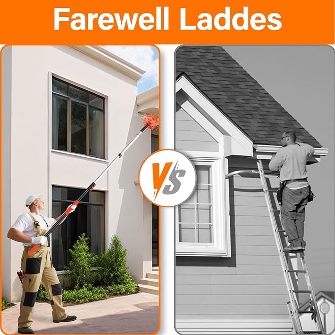 20FT Cobweb Duster with Extension Pole - High Reach Duster for High Ceilings & Outdoor Use - Telescoping Pole 3-12 Ft, Soft Bristles Cobweb Cleaner - 3/4" Acme Universal Thread