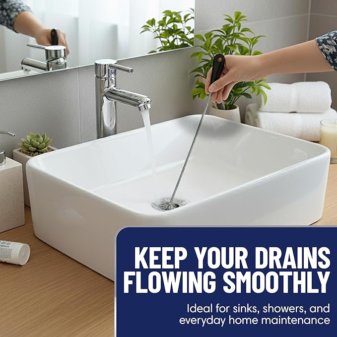 22" Long Sink Drain Cleaning Brush by FryOilSaver Co., Clog Remover for Small Spaces Perfect for Unclogging Sink, Toilet & Shower Drain, Drain Snake Hair Clog Remover, Tiny Pipe Cleaning Brush - B113C