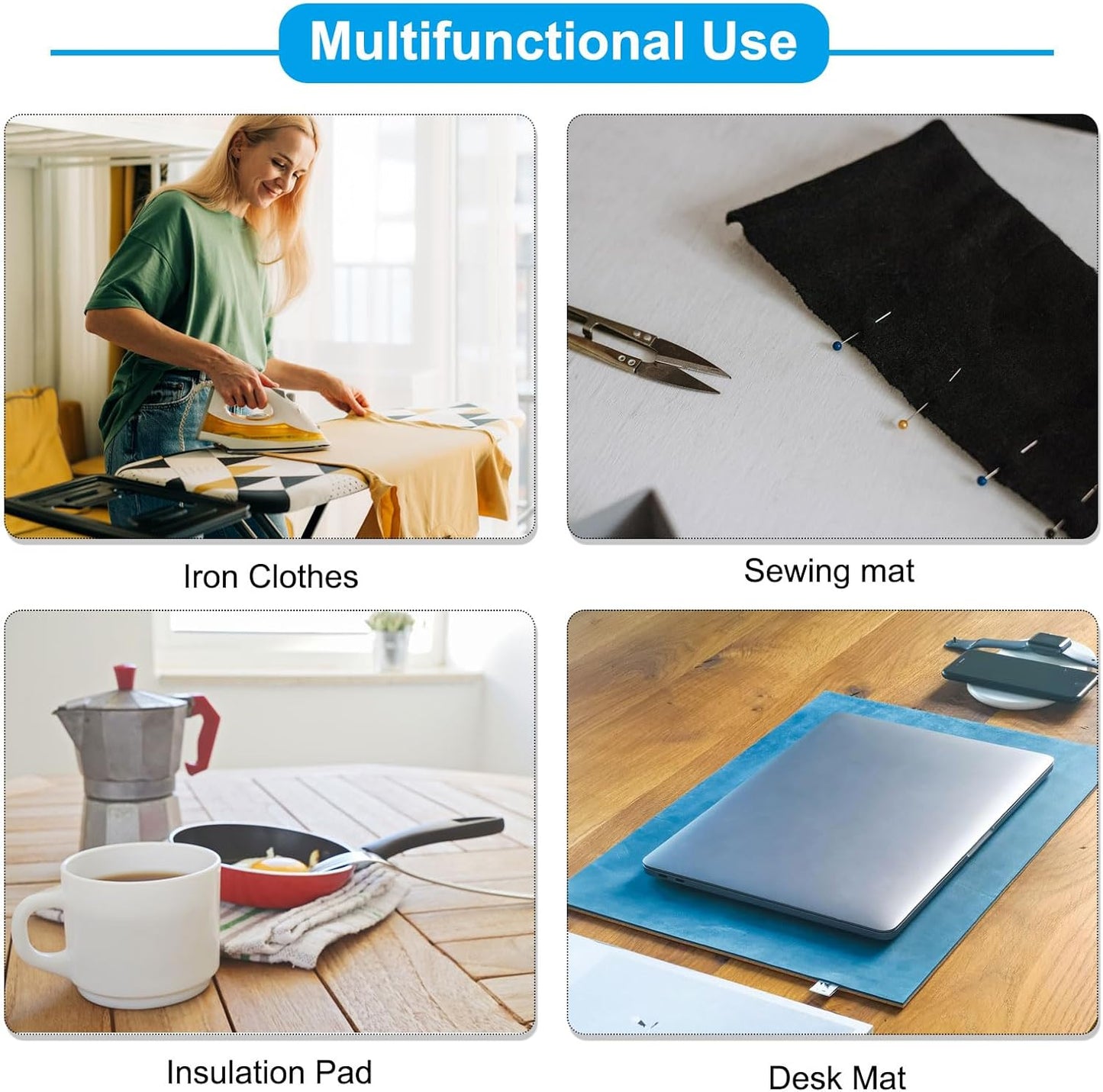 PATIKIL Wool Pressing Mat, 14" x 13" Wool Ironing Pad Blanket 0.5" Thickened Heat Resistant Quilting Ironing Pad for Quilters Sewing Craft, Grey