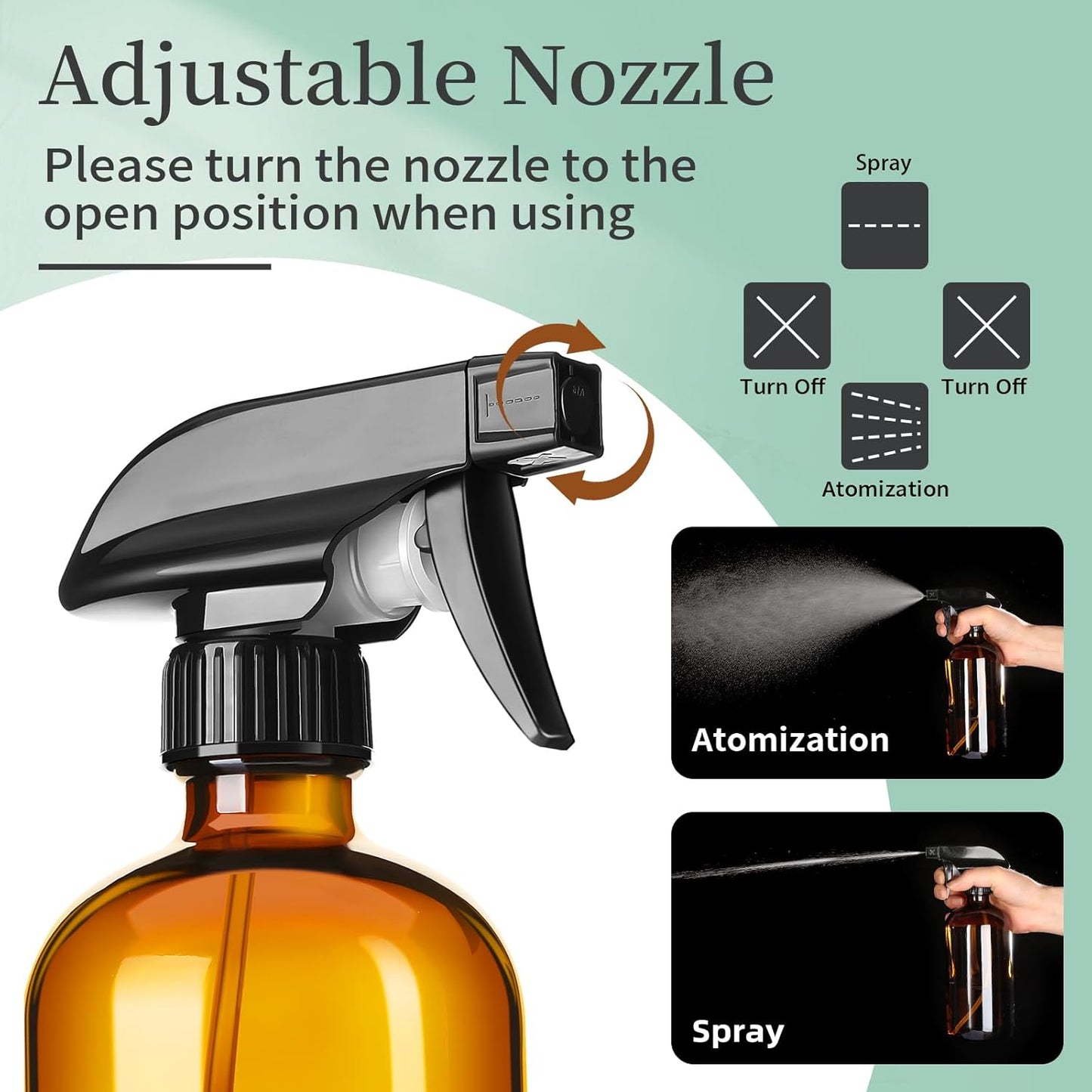 8oz Amber Glass Spray Bottles,6 Pack Glass Spray Bottles Refillable Empty Bottle with Adjustable Nozzle,Spray Bottle for Essential Oils,Cleaning Solutions,Pets,Hair Mister,Gardening