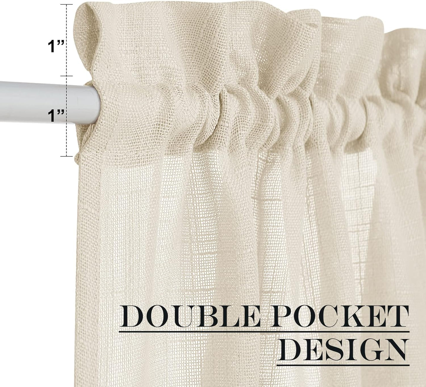 NICETOWN French Door Sheer Curtains for Front Back Patio Glass Door Light Filtering Window Treatment with 1 Tieback, 26" Width x 40" Length, Beige, 1 Panel