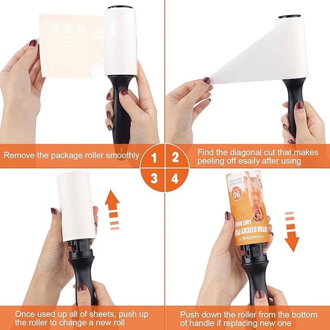 Lint Roller, Lint Roller for Pet Hair, Extra Sticky Lint Rollers Pet Hair Remover for Clothes, Work Great on Pet Hair Value Pack (2 Pack)