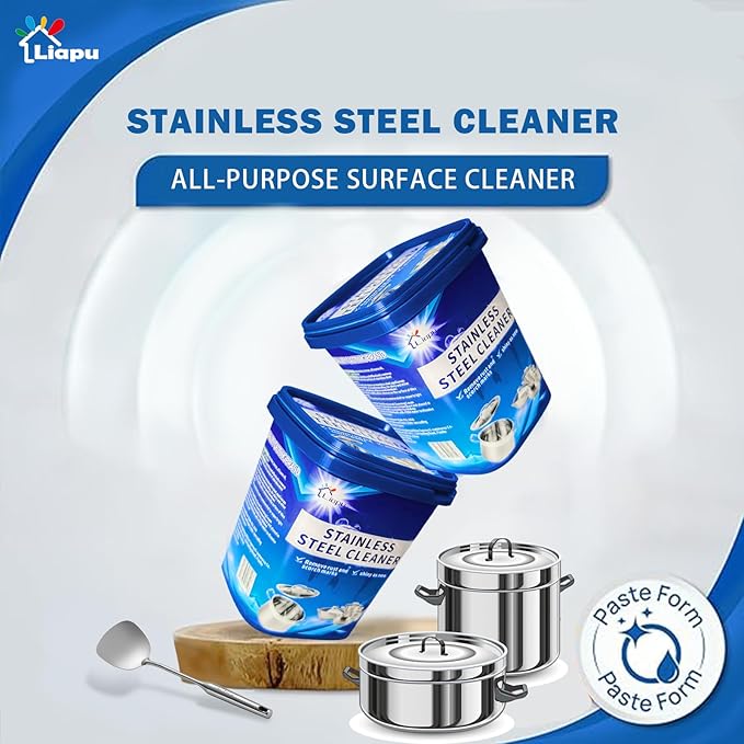 Liapu Stainless Steel Cleaner Paste – Heavy Duty Polish for Cookware, Sink, Grill, Pots & Pans – Restores Shine, Removes Rust & Stains – Safe for Kitchen & Appliances (2)
