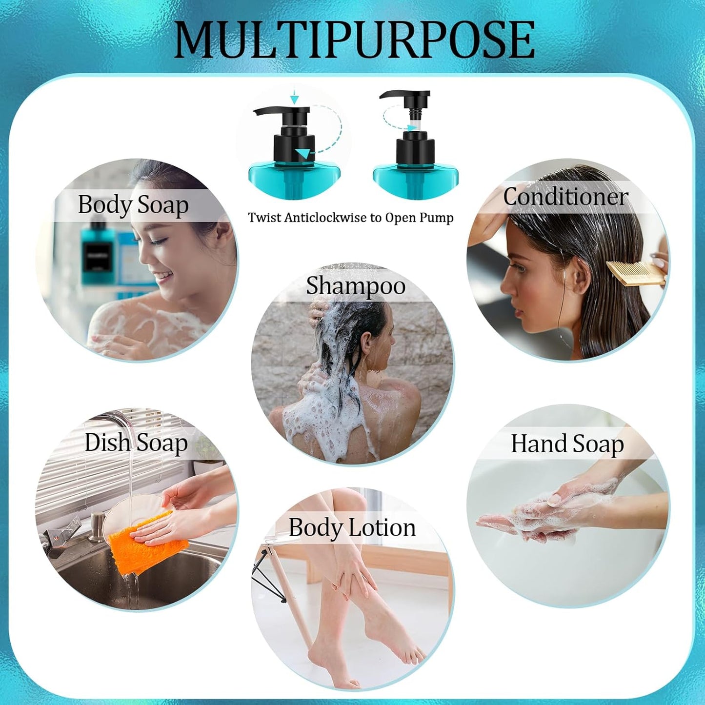 Tanlade 6 Pieces Shampoo and Conditioner Dispenser Bottles 16oz Modern Shower Soap Bottles with Pump, Labels and Marker Pen Easy to Refill Body Wash Dispensers for Home Bathroom Decoration