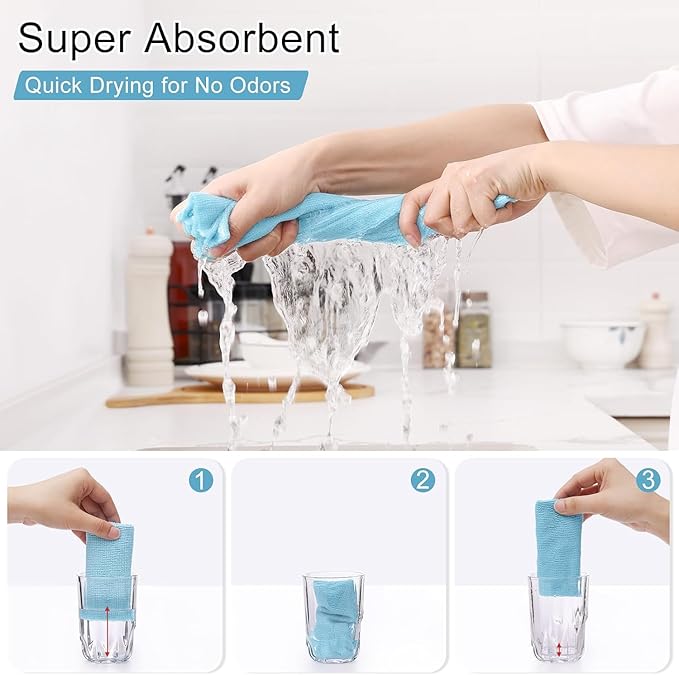 Homaxy Tear Away Dish Cloths Rolls, 40 Sheets-11.8" X 11.8", Reusable Washable Dish Towels for Kitchen, Ultra Absorbent and Quick Drying Microfiber Cleaning Rags, Aqua