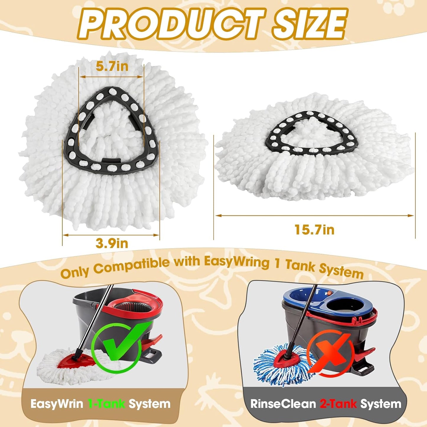 3 Pack Spin Mop Replacement Heads,100% Microfiber Spin Mop Refills for O-Ceda Mop Replace Head EasyWring 1-Tank System, Machine Washable Mop Heads Replacements for Easy Cleaning