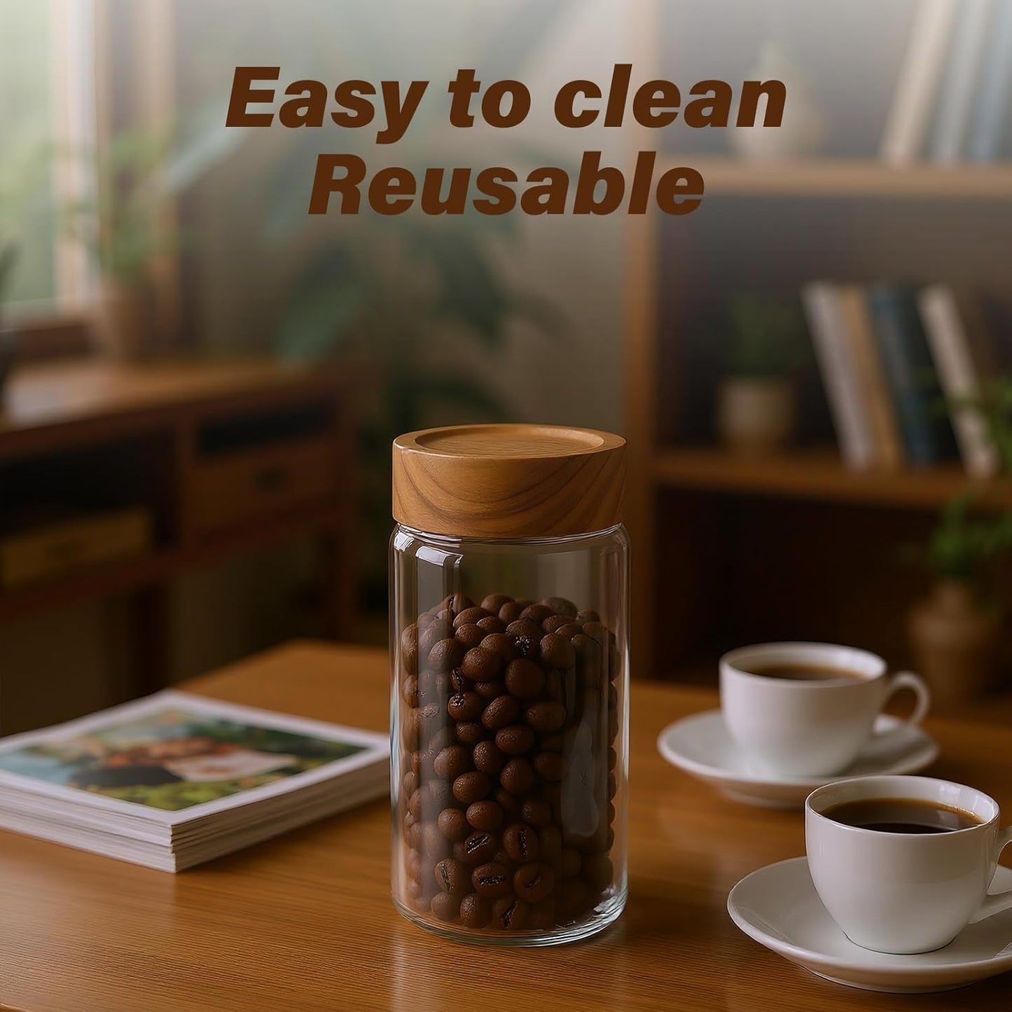 2-Pack 13 oz Glass Mason Jars with Acacia Wood Lids - Sealable, Leakproof, Clear & Stackable Food Storage Containers for Overnight Oats, Meal Prep, Flour, Sugar & Rice Storage