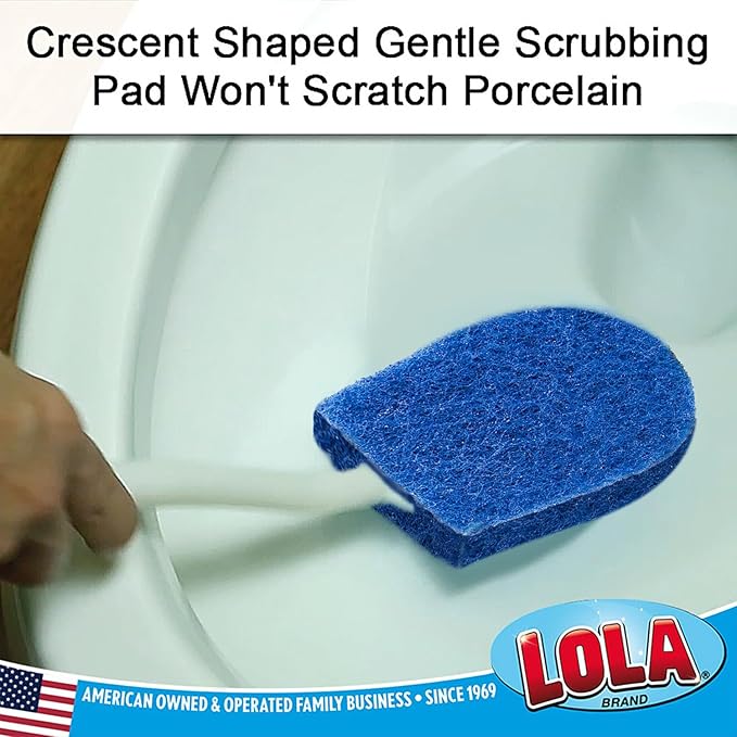 LOLA Bath & Toilet Bowl Scrubber Brush w/Comfort Handle & Hang Hole. Non-Scratch, Removes Rings w/Scrubbing Pad, 1 Pack