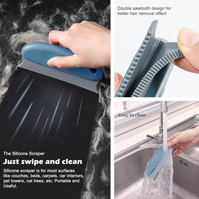 Pet Hair Remover 3-Pack, Dog Cat Hair Remover, Lint Shaver Cleaner Pro, Fur Removal Tool, Portable Carpet Scraper, Fuzz Rollers Hairball Brush for Carpets, Clothes, Car Mats, Couch, Pet Bed, Furniture