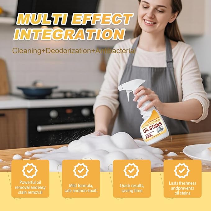 Heavy-Duty Kitchen Degreaser Foam Cleaner, Powerful Kitchen Degreaser Spray & Dual Side Scrub Sponge Set Grease Remover for Stove Range Hood (1, Standard)