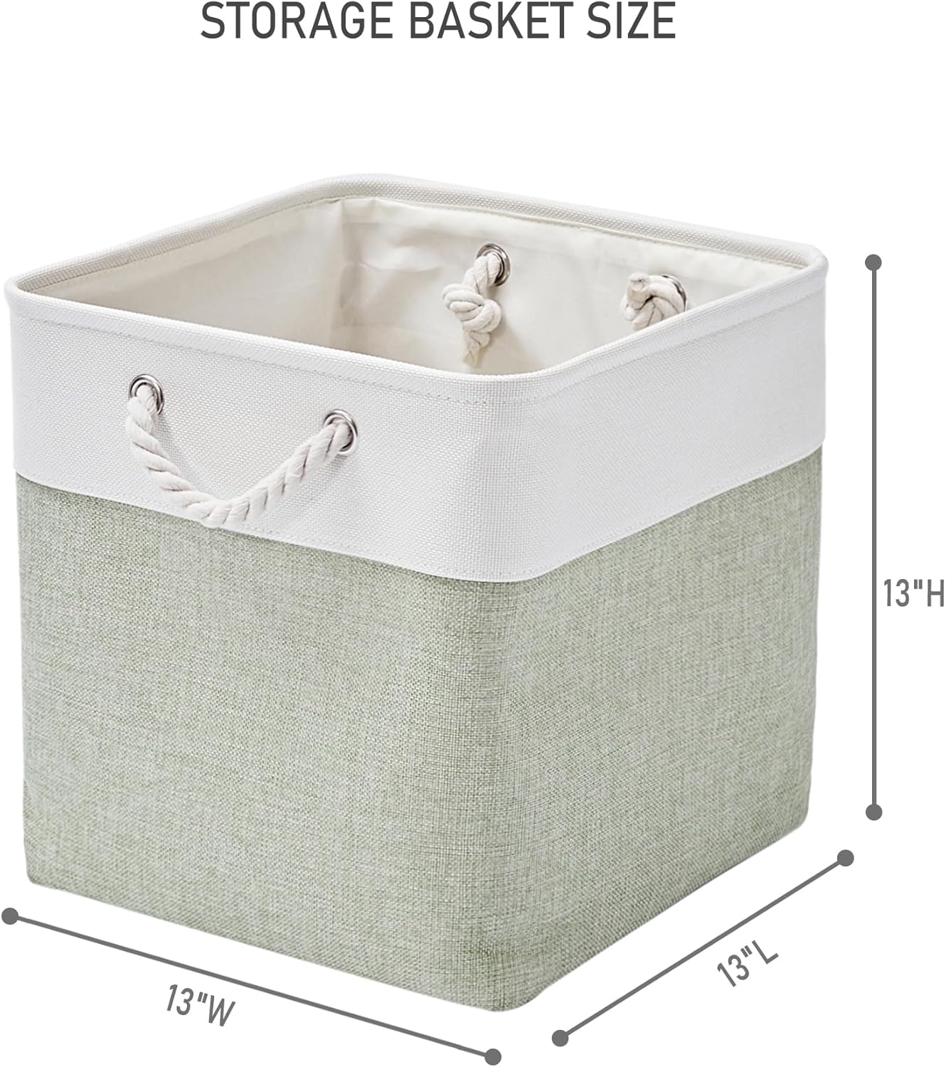 13 x 13 Inch Extra Large Storage Cubes,6 Pack Cube Storage Bins for Shelves，Fabric Collapsible Storage Bins with Handles, Foldable Storage Basket for Organizing Clothes, Toys (White&Green)