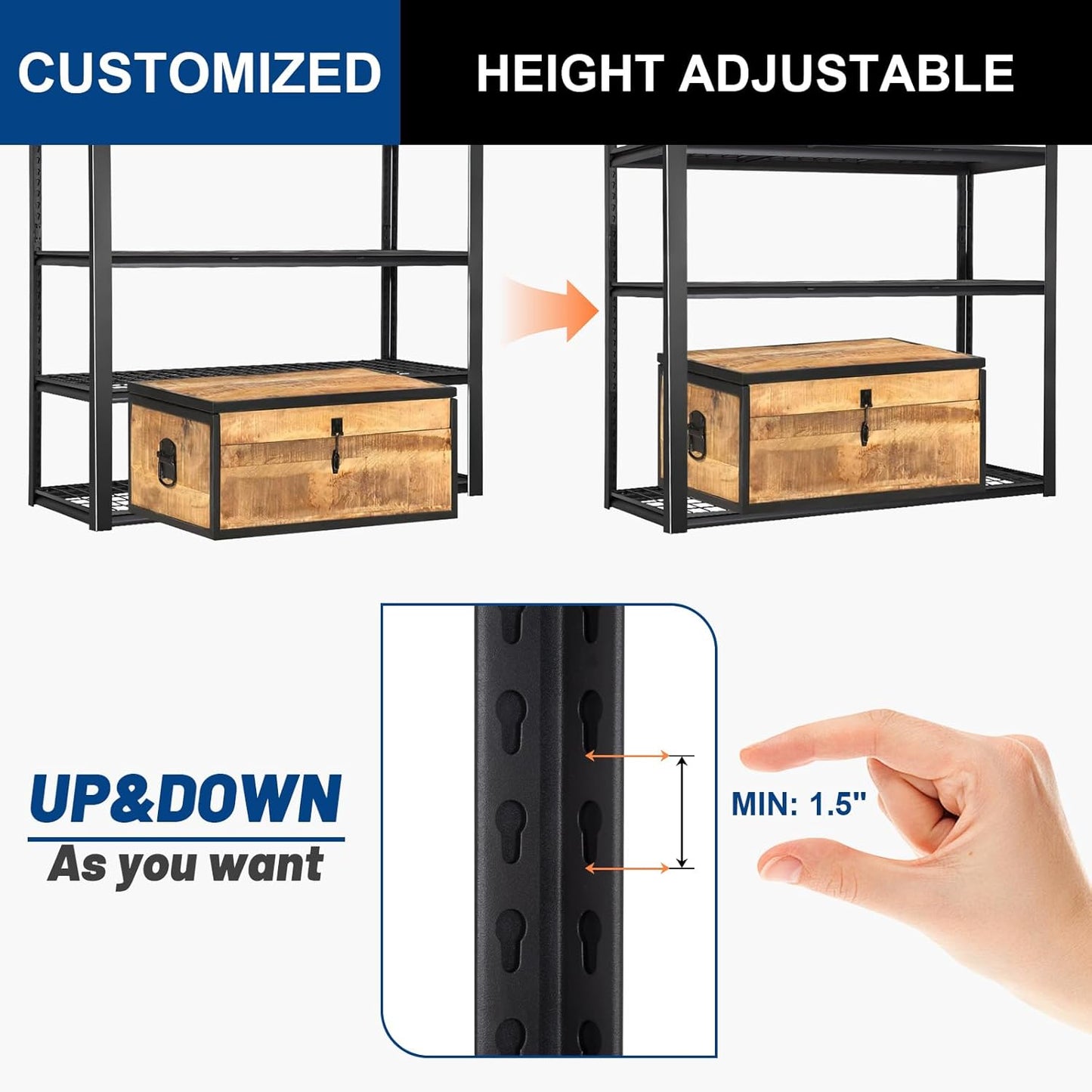 BILT HARD 46" W x 24" D x 72" H Heavy Duty Garage Shelving, 4-Tier Industrial Metal Shelving Units with Adjustable Shelf, Steel Utility Shelves for Warehouse, Garage