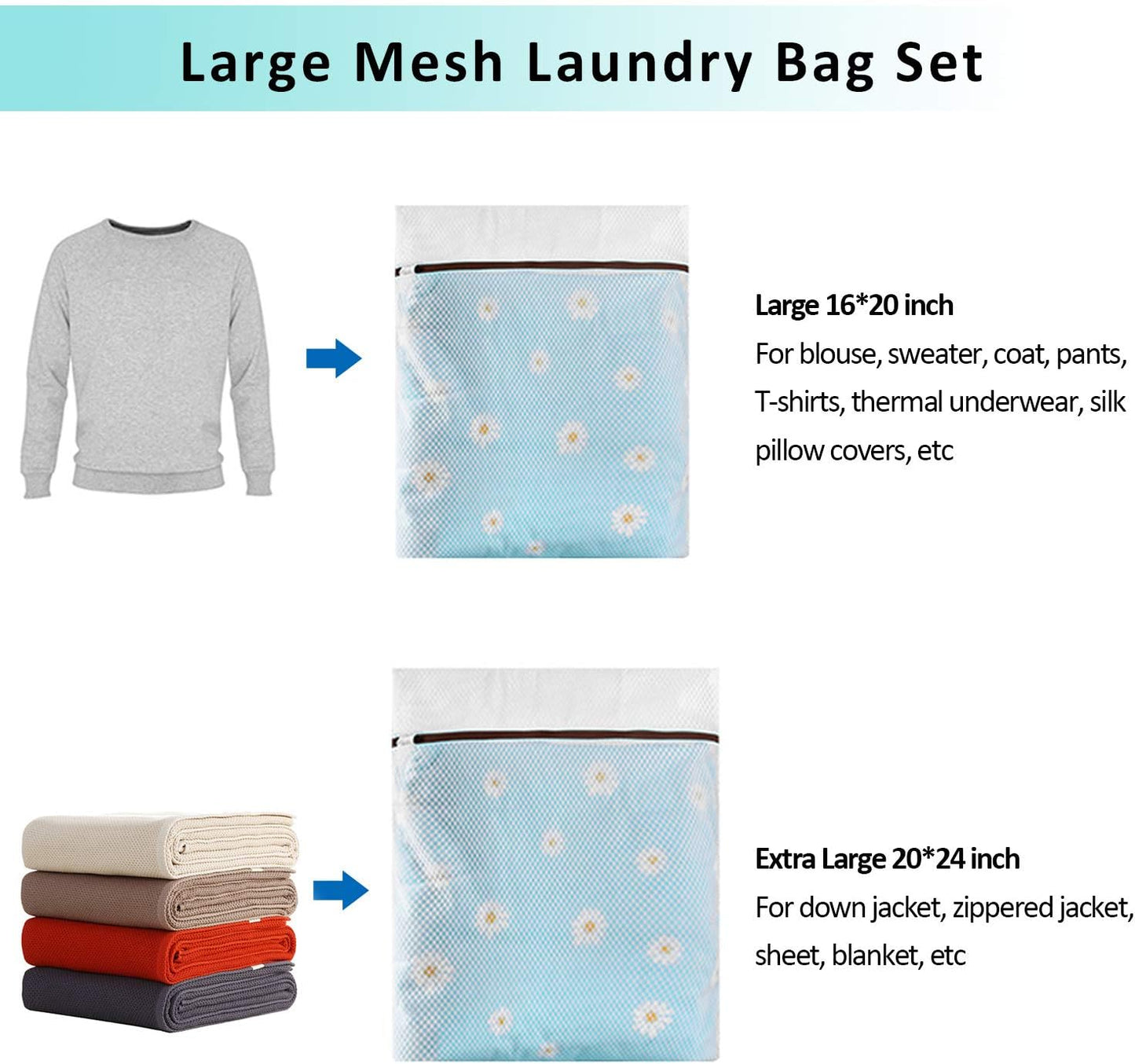 GOGOODA Mesh Laundry Bag for Delicates Set of 2 Lingerie Bags for Washing Machine Great for Laundry, Hosiery, Blouse, Underwear, Pantyhose, Socks(Set of 2)