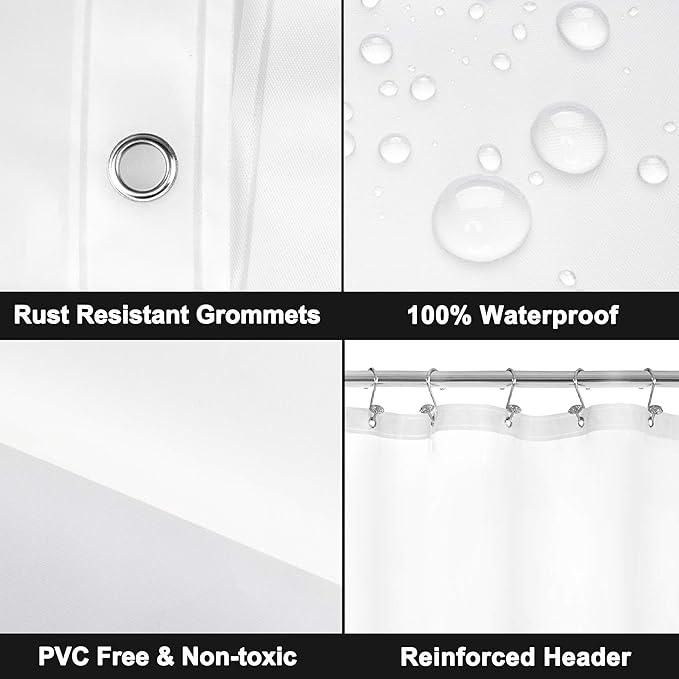 Barossa Design Long Shower Curtain Liner with 6 Magnets - 72" x 78", Waterproof PEVA Shower Liner for Bath Tub, PVC Free, Metal Grommets - Frost, 72x78