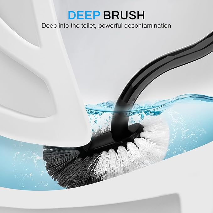 SetSail Toilet Brush and Holder Set, Compact Size Curved Toilet Bowl Brush for Bathroom Deep Cleaning with Stainless Steel Handle Toilet Cleaner Brush, Black-2p