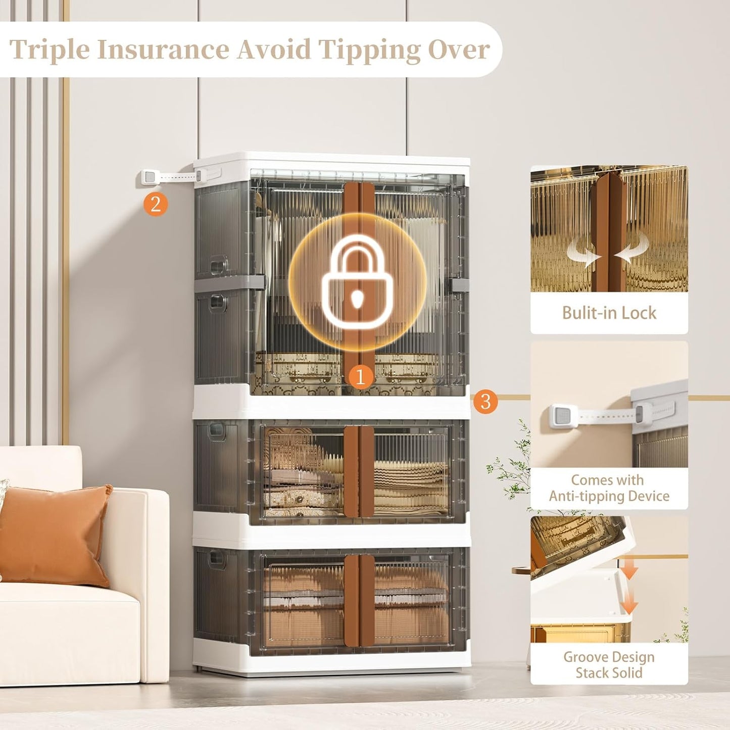 HAIXIN Closet Organizers and Storage, Collapsible Clothing Storage with Closet Rod and Clothes Hangers, Stackable Shelves, 39.6 Gal Wardrobe Organizer for Bedroom, 1 Pack