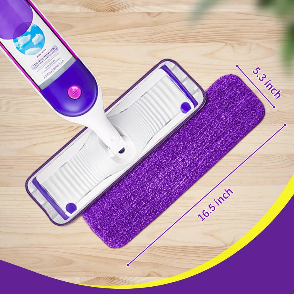 15 inch Mop Pads Refills, 6 Pack Microfiber Reusable Replacement Mop Pads Flat Replacements Heads for Wet Or Dry Floor Cleaning and Scrubbing, Purple Cloth