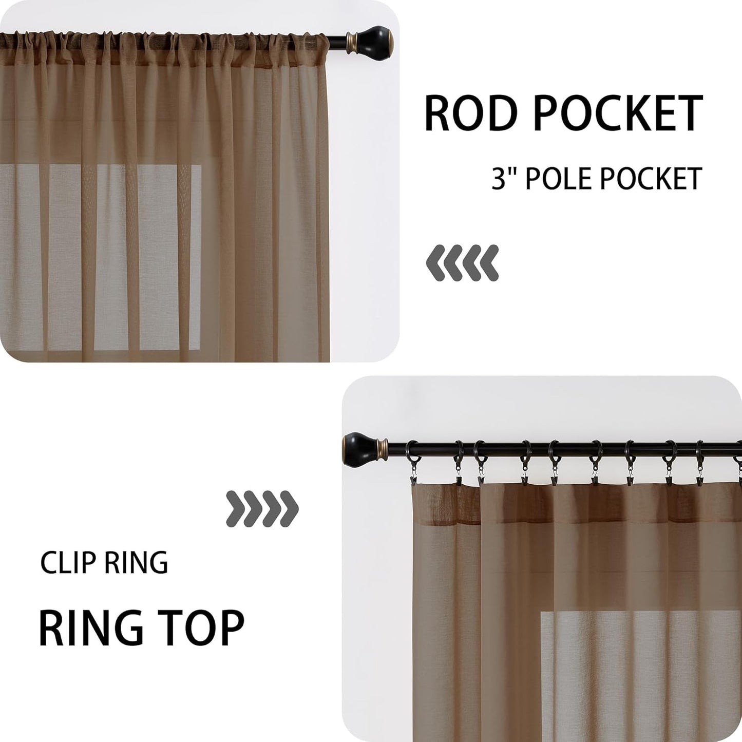 Tollpiz Small Sheer Door Curtain Closet Linen Textured Curtain Sheers Doorway Light Filtering Voile French Door Rod Pocket Curtains Patio Glass Door, 25 x 40 inches Long, Brown, Set of 1 Panel