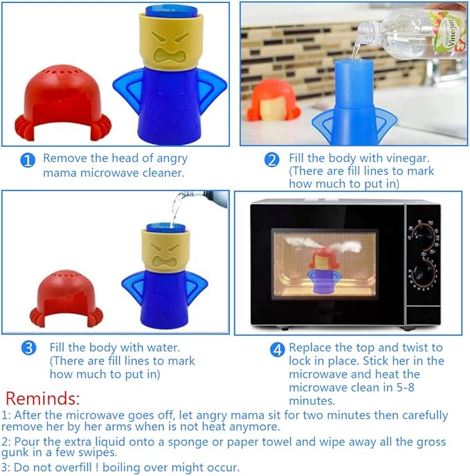 Abnaok Microwave Cleaner, Angry Mama Microwave Cleaner Microwave Oven Steam Cleaner Easily Clean in Minutes Cleans Add Vinegar and Water for Home or Office with English Manual (Blue)