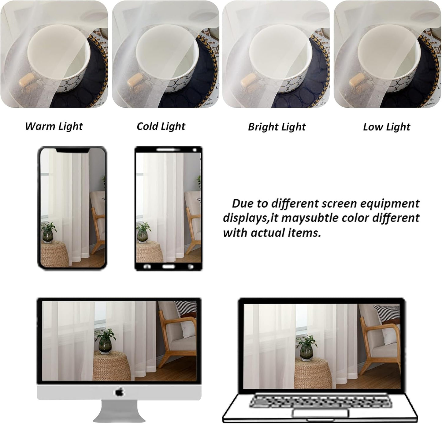 Chyhomenyc Ivory Sheer Curtains 90 Inches Long 2 Panels, Light Filtering Ivory Curtains for Living Room, Soft Gentle Voile Rod Pocket Bedroom Window Drapes, 59Wx90L Inch, 2PCS