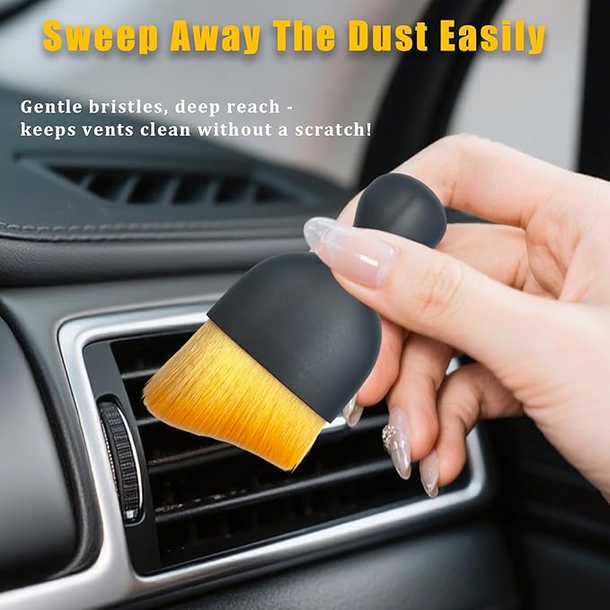 4Pcs Car Interior Brush Include 2 Soft Bristle Brush for AC Vents, Dashboard and Fine Dust and 2 Handle Cleaning Tools